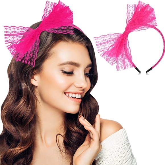 NWOT 80s Pink Accessories Women Lace Headband Earrings, Leg Covers, Bracelets - Picture 9 of 12